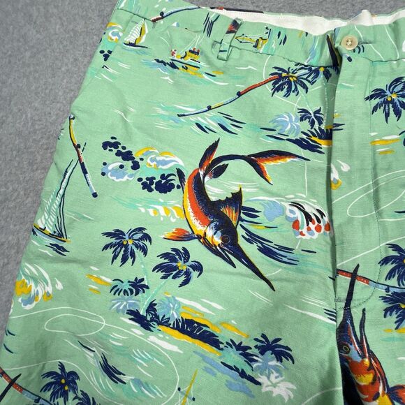 Polo Ralph Lauren Hawaiian Shorts Mens 42T L Marlin Linen Sail Boat Classic Fit - Picture 7 of 11